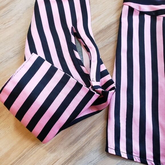 🔺️H&M Pink & Black Striped Asymmetric Hemline Rayon Blouse Size 2 - Picture 9 of 13